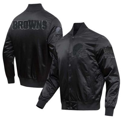 Men's Pro Standard Cleveland Browns Triple Black Satin Full-Snap Varsity Jacket