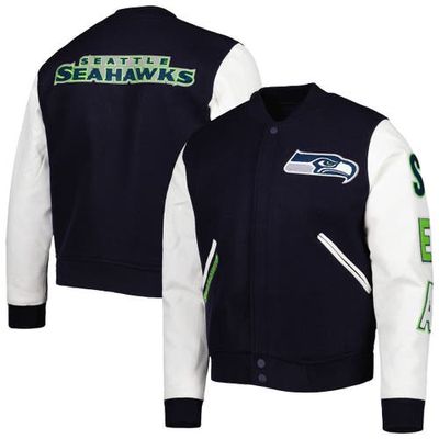 Men's Pro Standard College Navy/White Seattle Seahawks Logo Varsity Full-Zip Jacket