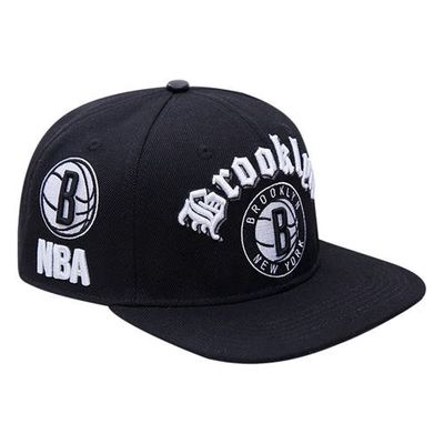 Men's Pro Standard Gray Brooklyn Nets Old English Snapback Hat in Black