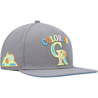 Men's Pro Standard Gray Colorado Rockies Washed Neon Snapback Hat