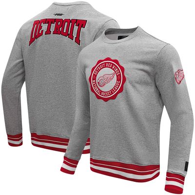 Men's Pro Standard Heather Gray Detroit Red Wings Crest Emblem Pullover Sweatshirt