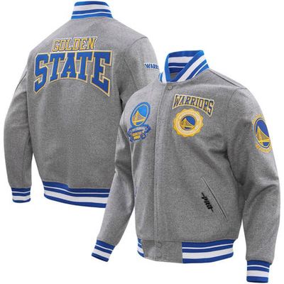 Men's Pro Standard Heather Gray Golden State Warriors Crest Emblem Full-Snap Varsity Jacket