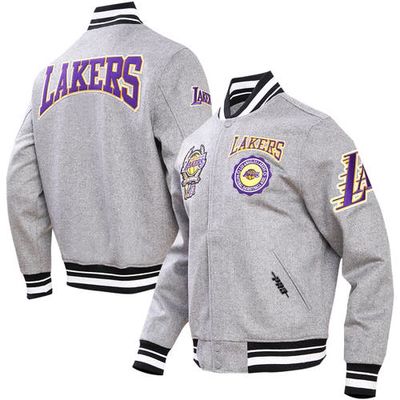 Men's Pro Standard Heather Gray Los Angeles Lakers Crest Emblem Full-Snap Varsity Jacket