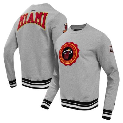 Men's Pro Standard Heather Gray Miami Heat Crest Emblem Pullover Sweatshirt