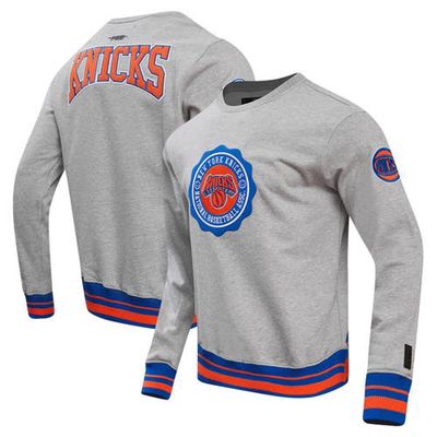 Men's Pro Standard Heather Gray New York Knicks Crest Emblem Pullover Sweatshirt