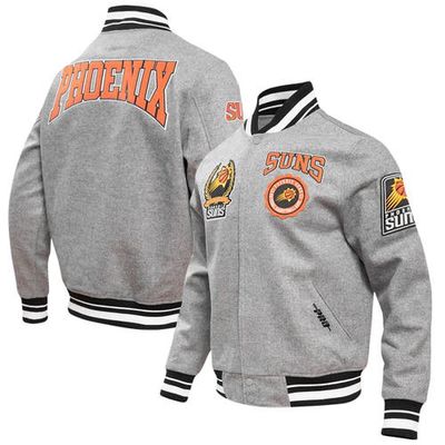 Men's Pro Standard Heather Gray Phoenix Suns Crest Emblem Full-Snap Varsity Jacket