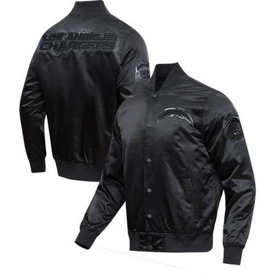 Men's Pro Standard Los Angeles Chargers Triple Black Satin Full-Snap Varsity Jacket