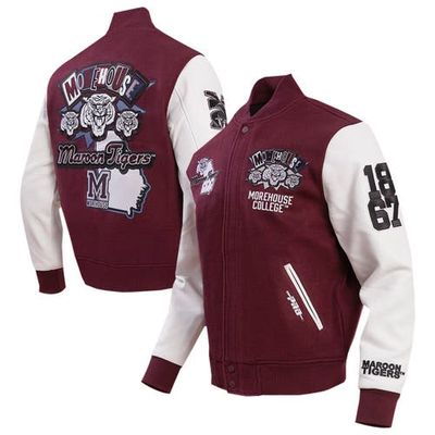 Men's Pro Standard Maroon Morehouse Maroon Tigers Homecoming Varsity Full-Snap Jacket
