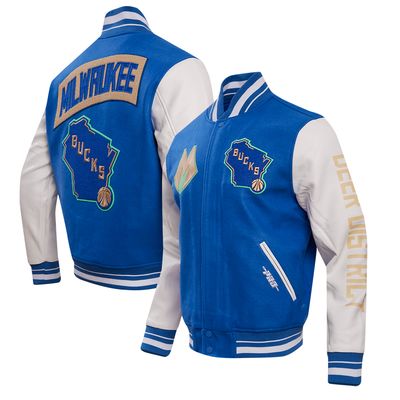 Men's Pro Standard Royal Milwaukee Bucks 2023/24 City Edition Full-Zip Varsity Jacket