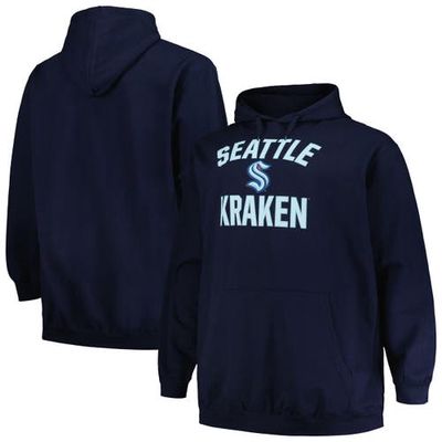 Men's Profile Deep Sea Blue Seattle Kraken Big & Tall Arch Over Logo Pullover Hoodie in Navy