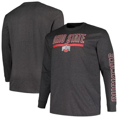 Men's Profile Heather Charcoal Ohio State Buckeyes Big & Tall Two-Hit Graphic Long Sleeve T-Shirt