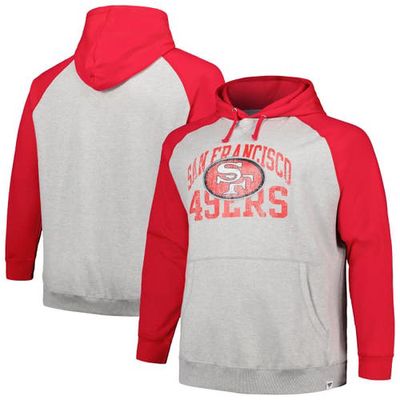 Men's Profile Heather Gray/Scarlet San Francisco 49ers Big & Tall Favorite Arch Throwback Raglan Pullover Hoodie