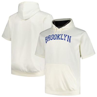 Men's Profile Oatmeal Brooklyn Dodgers Big & Tall Cooperstown Collection Contrast Short Sleeve Pullover Hoodie