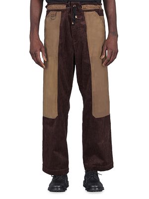 Men's Pull-Cord Panelled Corduroy Pants - Chocolate - Size 28 - Chocolate - Size 28