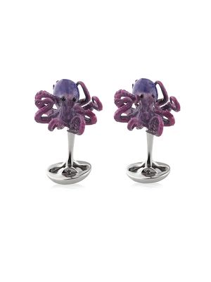 Men's Purple Octopus Sterling Silver Cufflinks - Silver