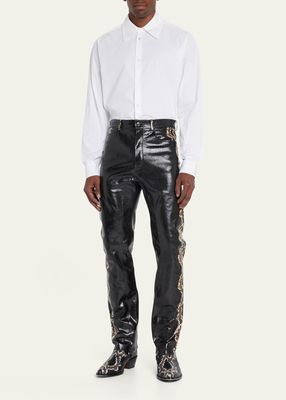 Men's Python-Print Leather Jeans