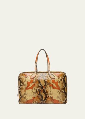 Men's Python-Printed Leather Travel Tote Bag