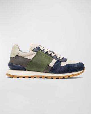 Men's Queensberry Leather and Suede Low-Top Sneakers