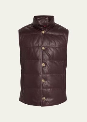 Men's Quilted Button-Front Leather Vest