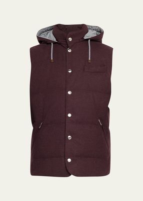 Men's Quilted Wool-Cashmere Vest with Removable Hood