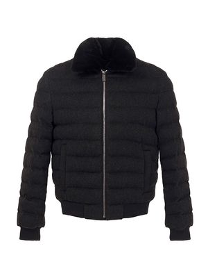 Men's Quilted Wool Jacket with Shearling Lamb - Black - Size Large - Black - Size Large