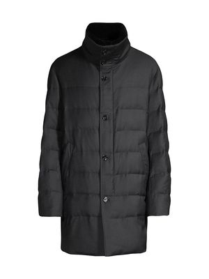 Men's Quilted Wool Parka with Shearling Lamb - Black - Size Medium - Black - Size Medium