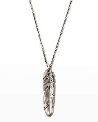 Men's Raven Feather Pendant Necklace w/ Black Diamonds