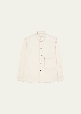 Men's Raw Contrast-Stitch Overshirt