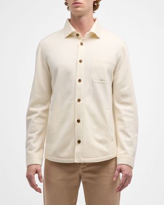Men's Raw Edge Cashmere Overshirt with Pockets