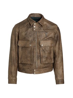 Men's RCI Compass Leather Cargo Jacket - Brown - Size Medium - Brown - Size Medium