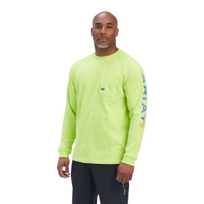 Men's Rebar Cotton Strong Graphic T-Shirt in Lime Green Blue, Size: Large_Tall by Ariat