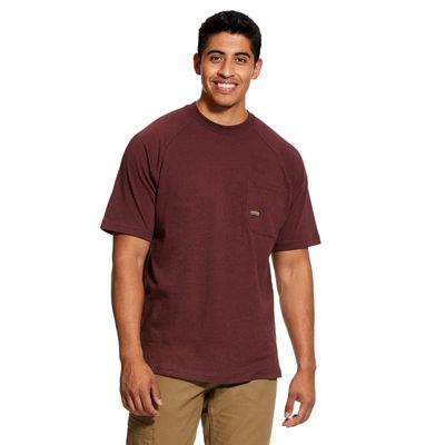 Men's Rebar Cotton Strong T-Shirt in Burgundy Heather, Size: Small by Ariat