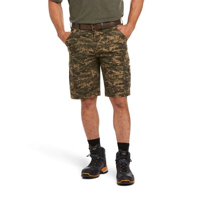 Men's Rebar DuraStretch Made Tough Cargo Short in Olive Camo, Size: 28 Regular by Ariat