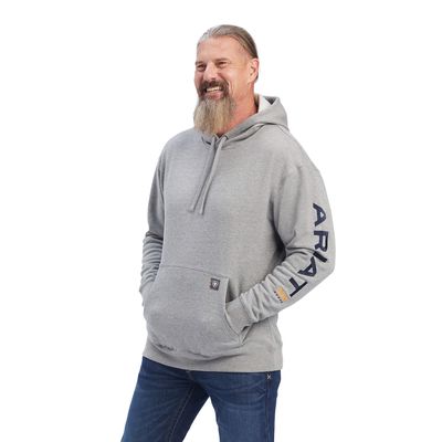 Men's Rebar Graphic Hoodie in Heather Grey Deep Ultramarine, Size: Large_Tall by Ariat