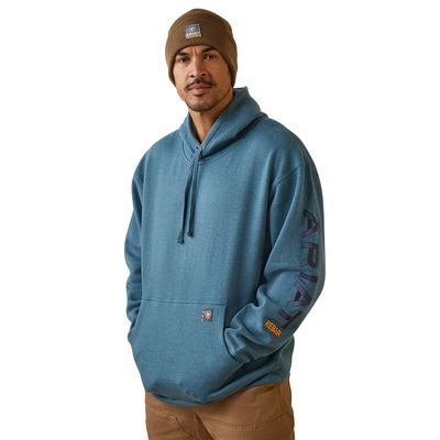 Men's Rebar Graphic Hoodie in Indian Teal Heather, Size: Large_Tall by Ariat