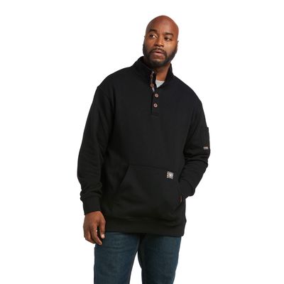 Men's Rebar Overtime Fleece Sweater in Black Cotton/Polyester, Size: Large_Tall by Ariat