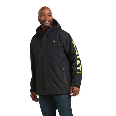 Men's Rebar Stormshell Logo Waterproof Jacket in Black/Lime, Size: Large_Tall by Ariat