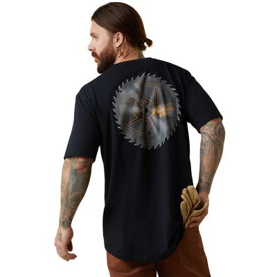 Men's Rebar Workman Buzz Saw Graphic T-Shirt in Black, Size: XL-T by Ariat