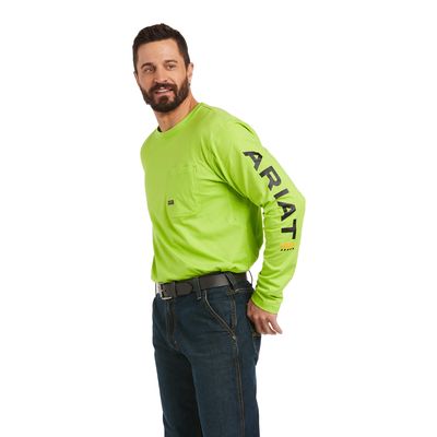 Men's Rebar Workman Logo T-Shirt in Lime Heather/Black, Size: XL-T by Ariat