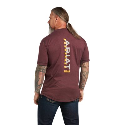 Men's Rebar Workman Logo T-Shirt in Malbec Heather Cotton, Size: Large_Tall by Ariat