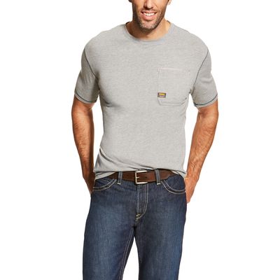 Men's Rebar Workman T-Shirt in Heather Grey Cotton/Polyester, Size: XS by Ariat