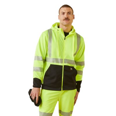 Men's Rebar WorkTek Hi-Vis Full Zip Hoodie Jacket in Yellow