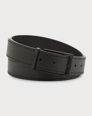 Men's Rectangle Buckle Leather Belt, 35mm