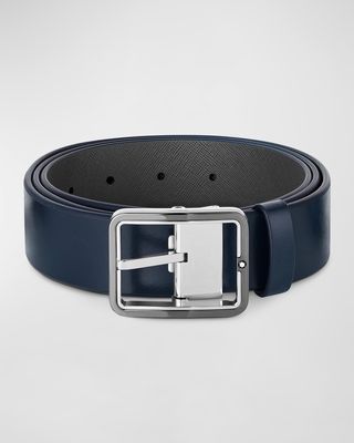 Men's Rectangle-Buckle Reversible Leather Belt, 35mm