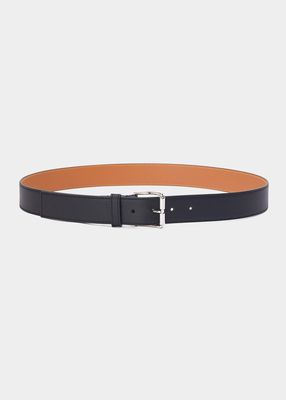 Men's Rectangle Roller Buckle Leather Belt