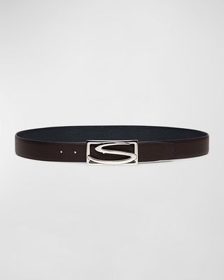Men's Rectangle S-Buckle Reversible Leather Belt