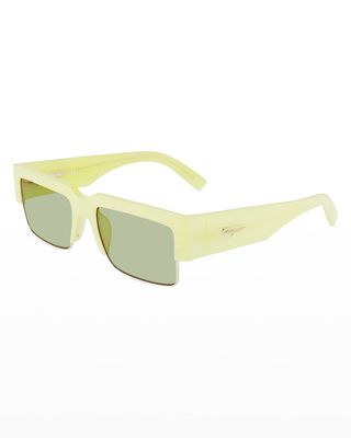 Men's Rectangular Sunglasses with Acetate Brow