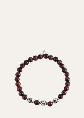 Men's Red Tiger's Eye Beaded Bracelet with Sterling Silver