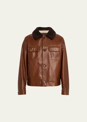Men's Reefton Shearling-Collar Leather Jacket