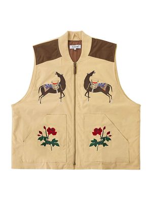 Men's Regal Embroidered Vest - Beige - Size Small - Beige - Size Small